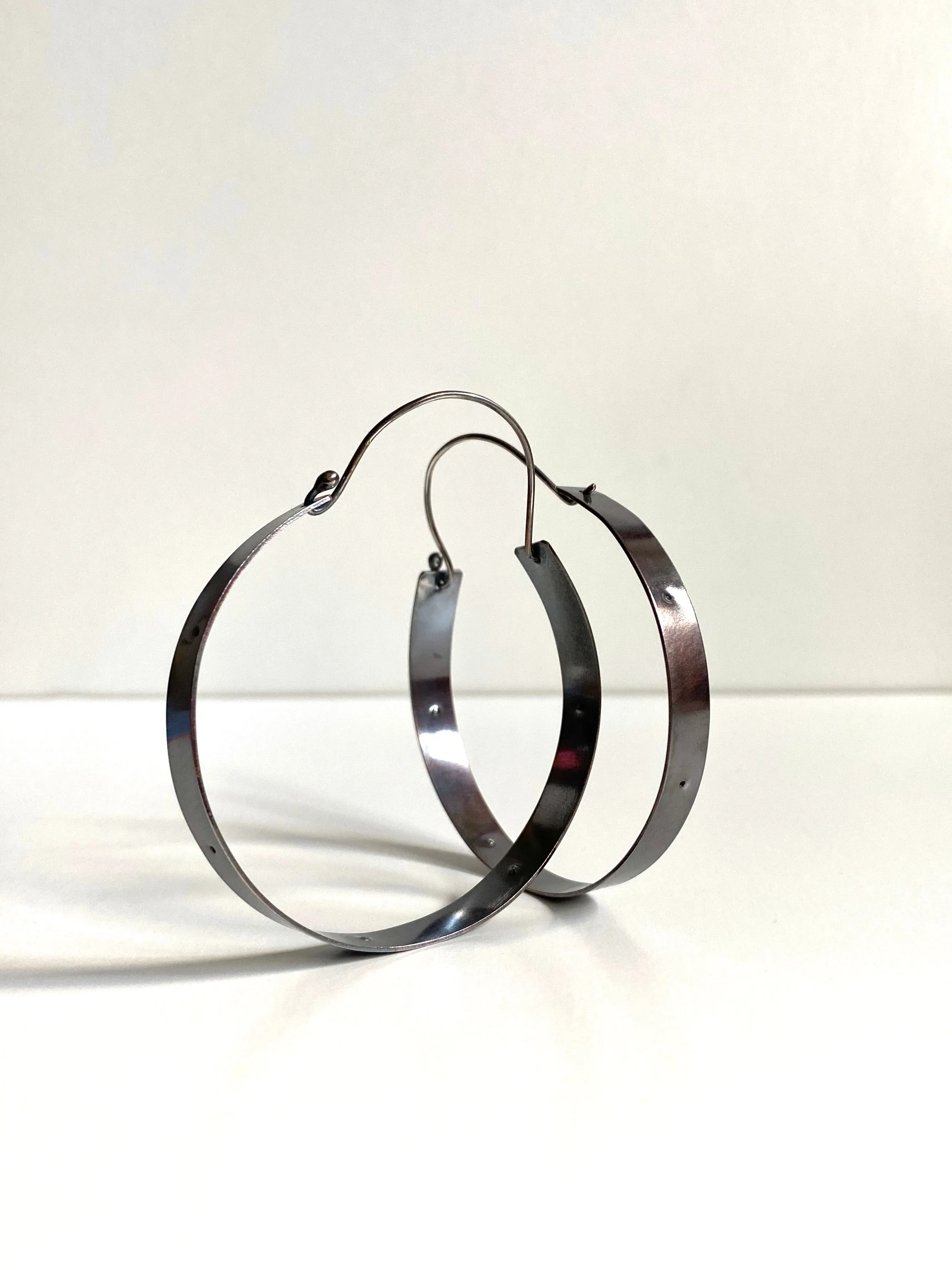 Nickel Free Large Silver Hoops - Black Statement Earrings - 2 1/2" Wide