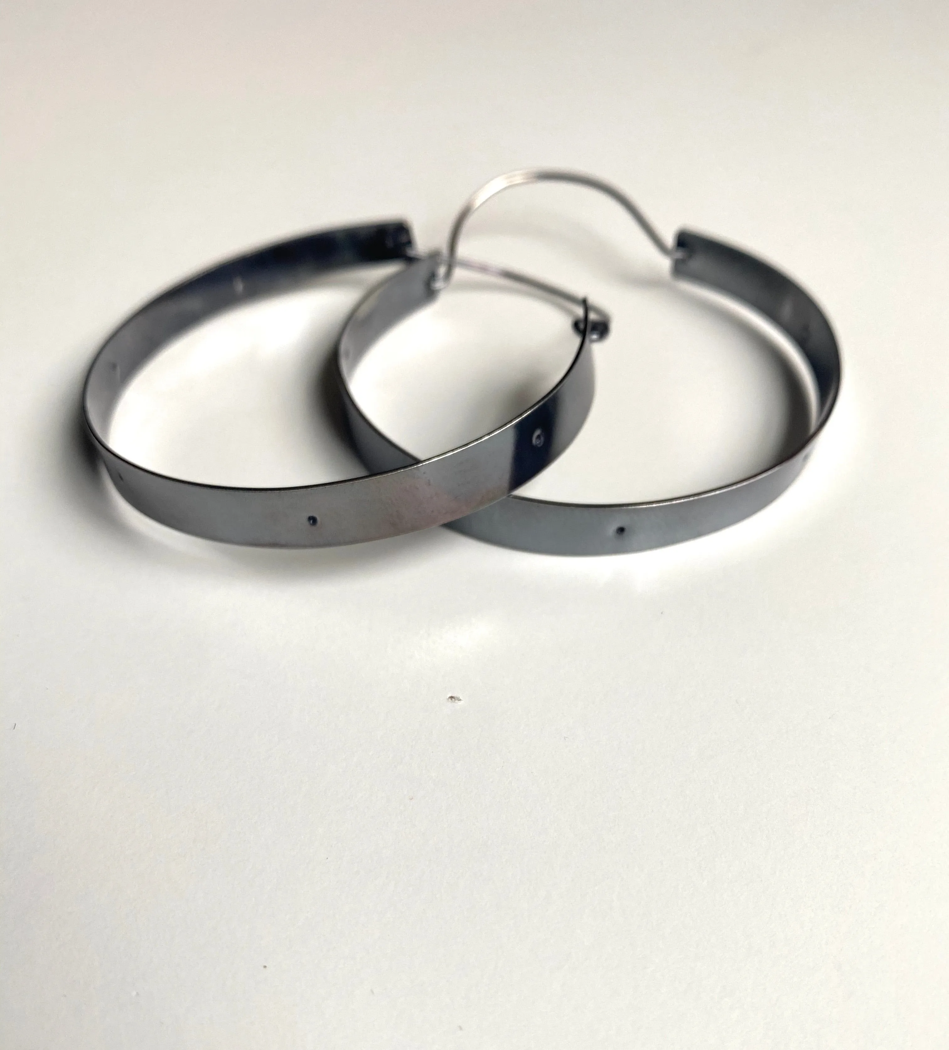 Nickel Free Large Silver Hoops - Black Statement Earrings - 2 1/2" Wide
