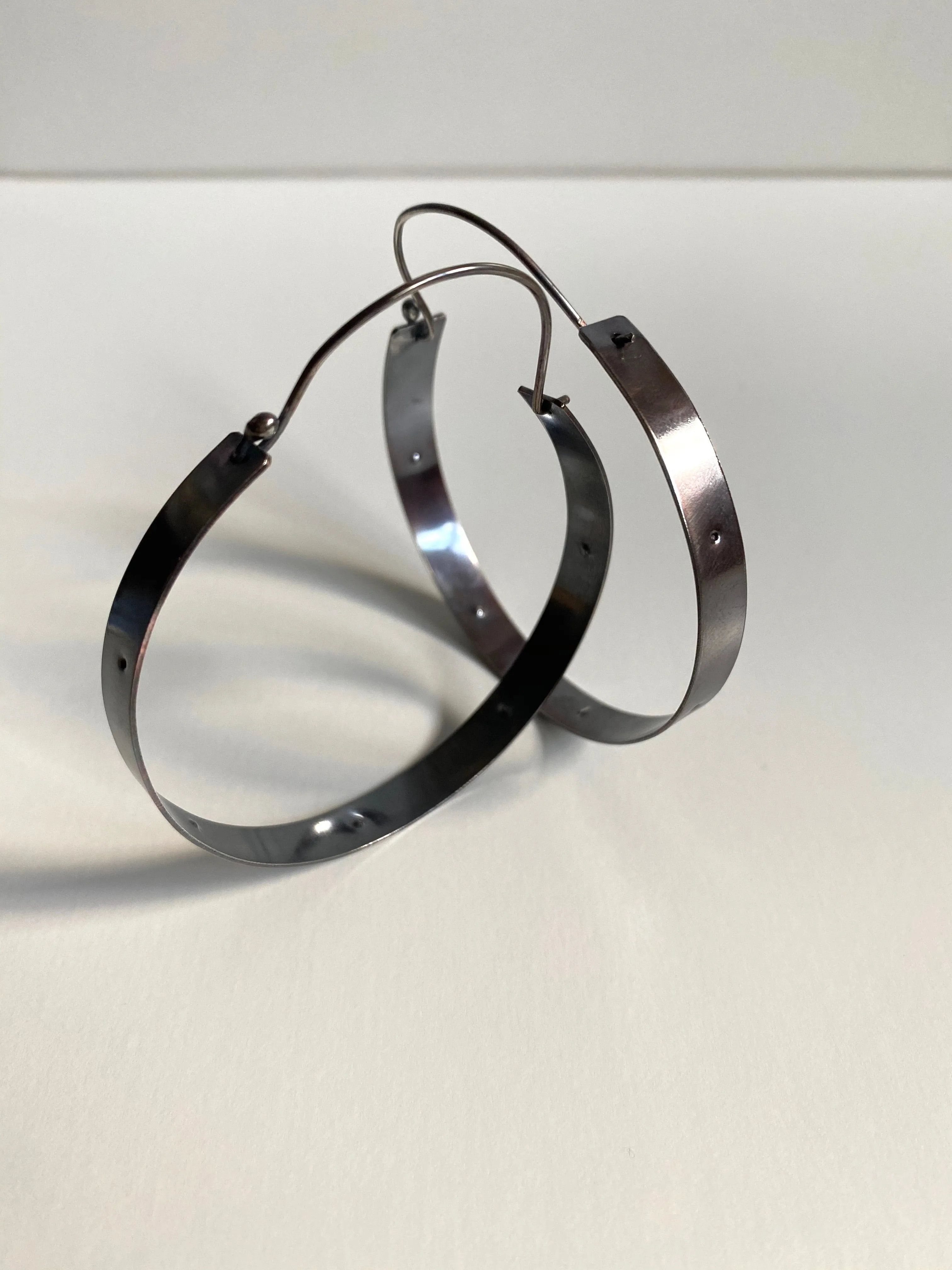 Nickel Free Large Silver Hoops - Black Statement Earrings - 2 1/2" Wide