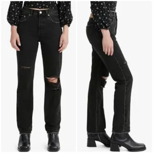 NWT Levi's 501 Original Fit Jeans Black Distressed Jeans Size 32