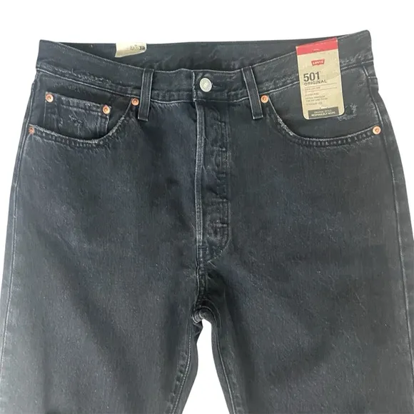 NWT Levi's 501 Original Fit Jeans Black Distressed Jeans Size 32