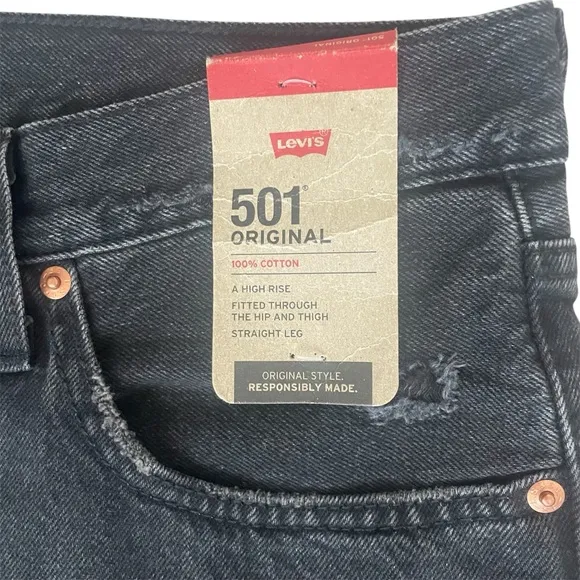 NWT Levi's 501 Original Fit Jeans Black Distressed Jeans Size 32
