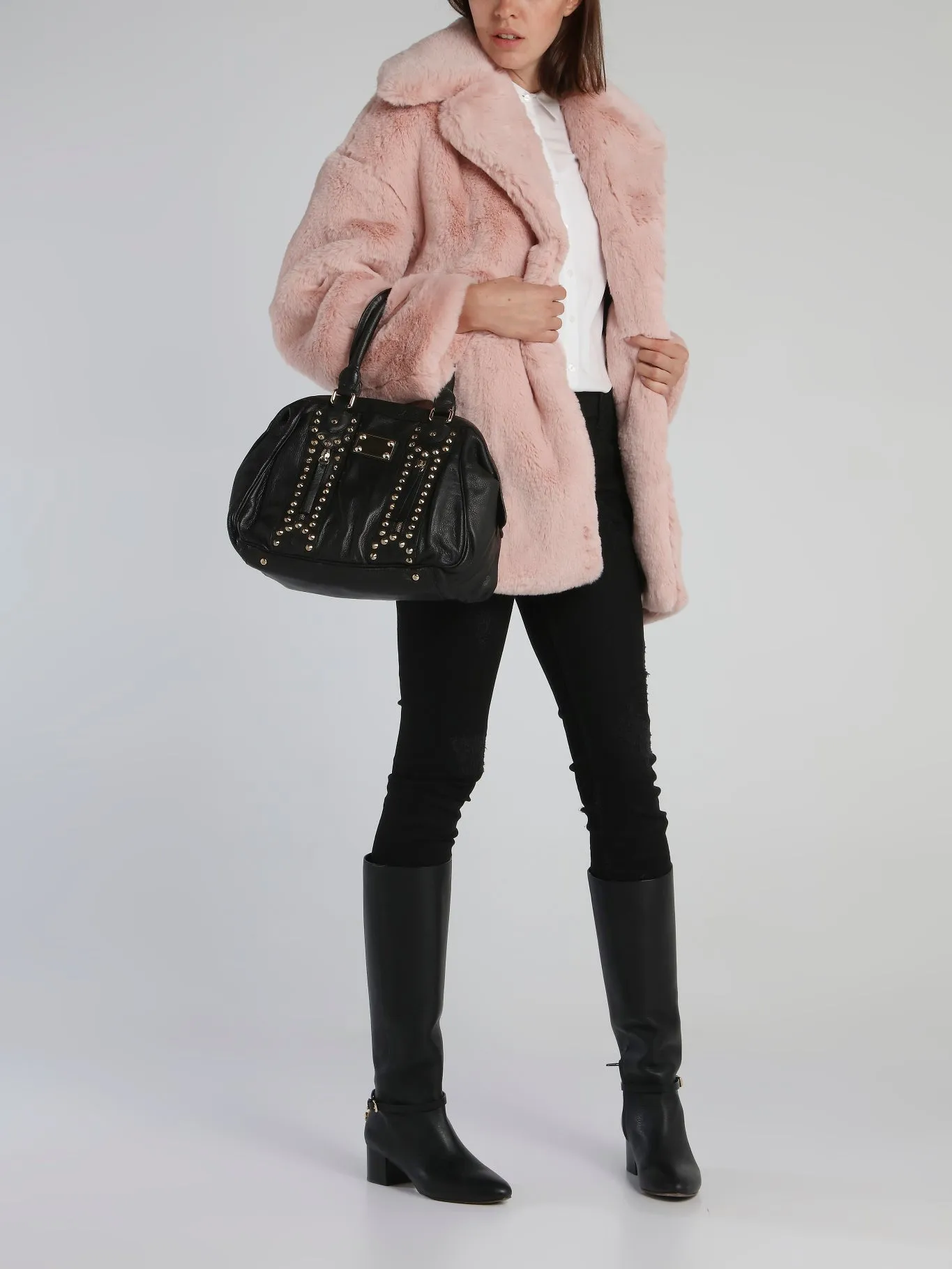 Off Pink Oversized Faux-Fur Coat