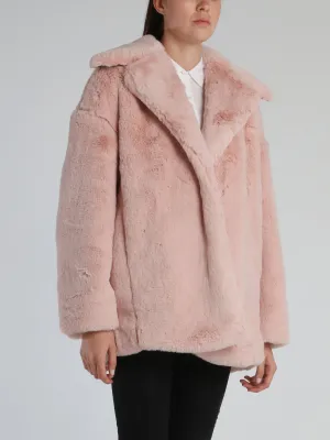 Off Pink Oversized Faux-Fur Coat