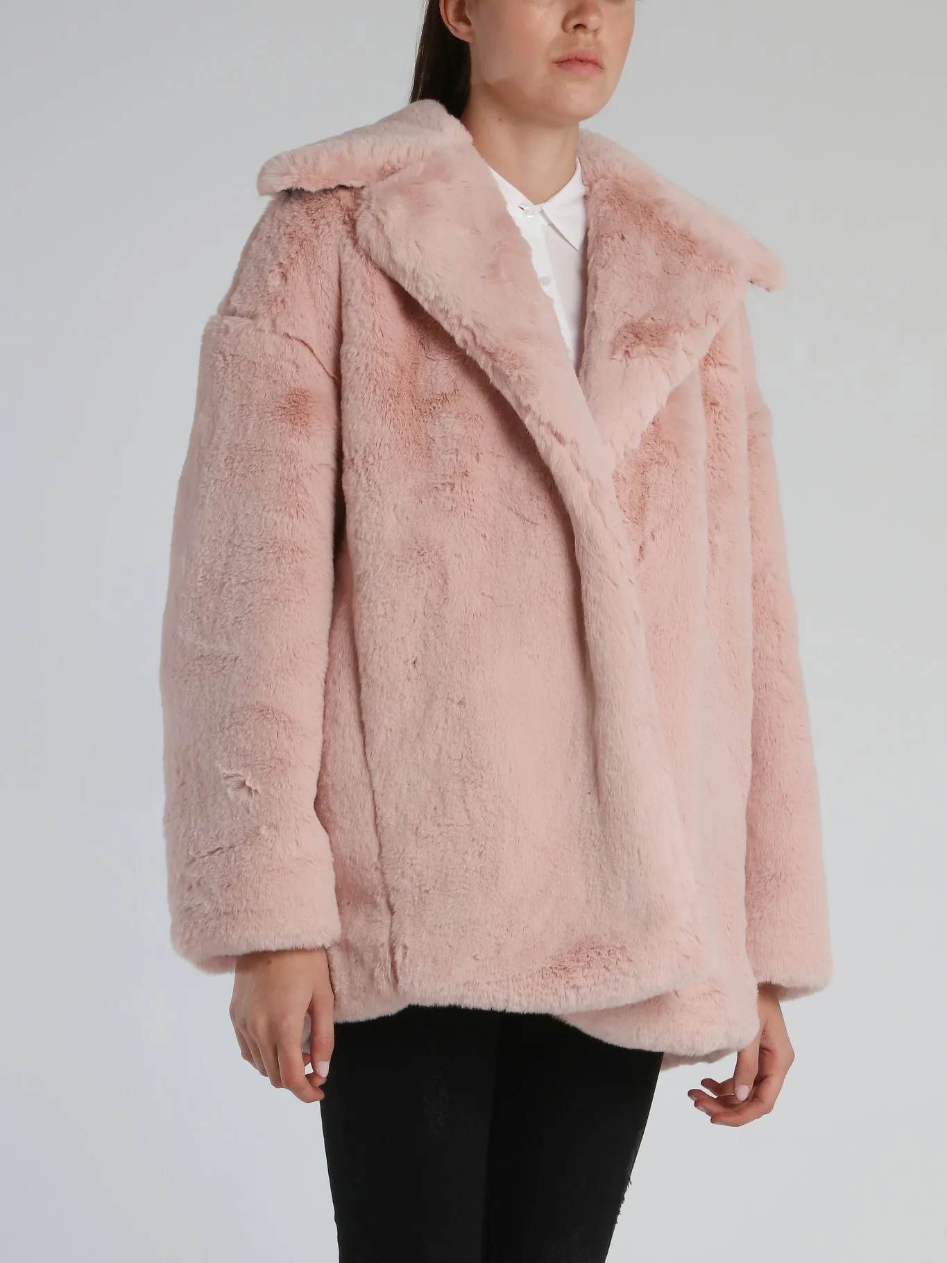 Off Pink Oversized Faux-Fur Coat