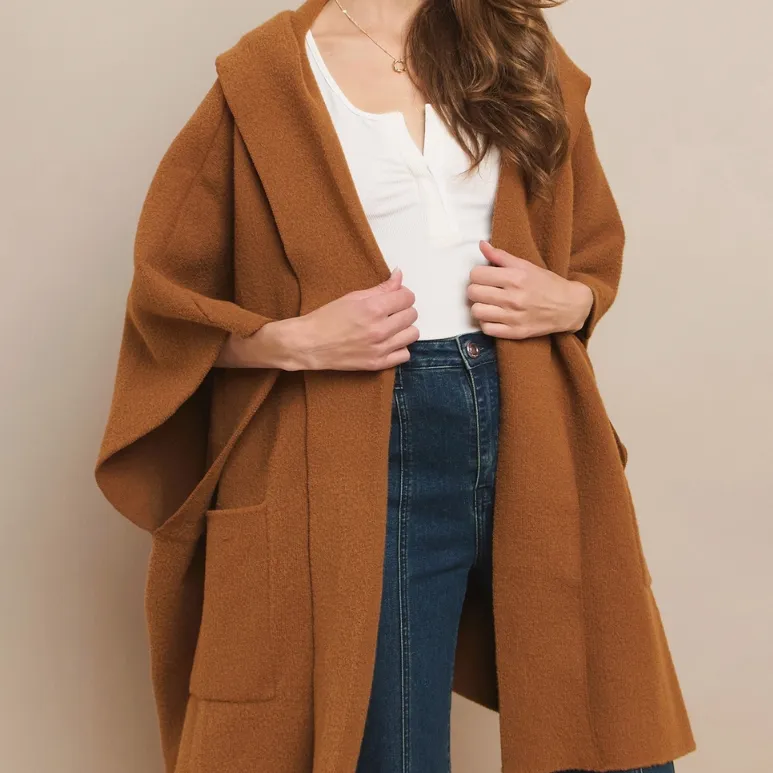 Oh So Warm Oversized Soft Knit Hooded Poncho Coat - FINAL SALE