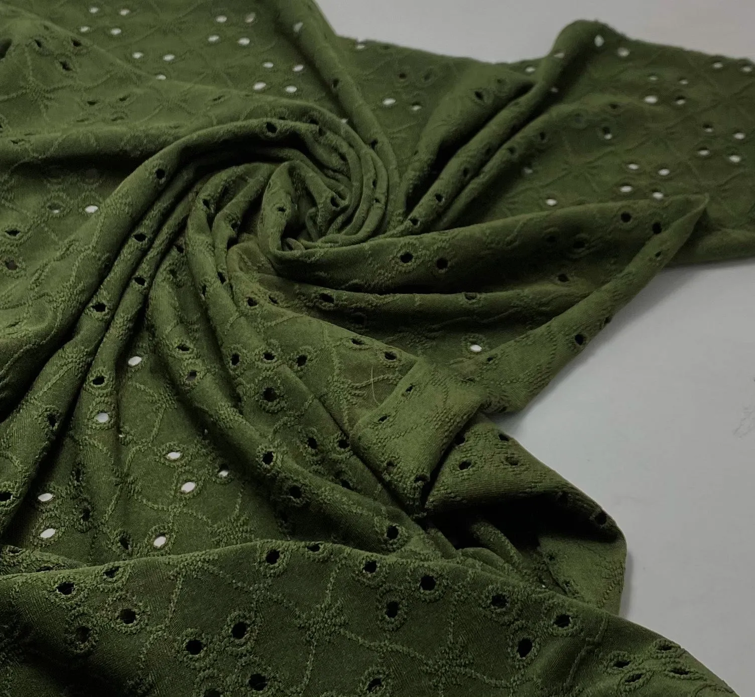 Olive Eyelet Jacquard Polyester Spandex