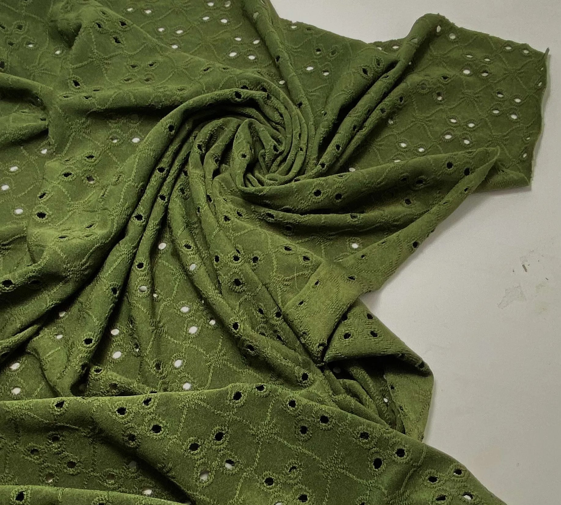 Olive Eyelet Jacquard Polyester Spandex
