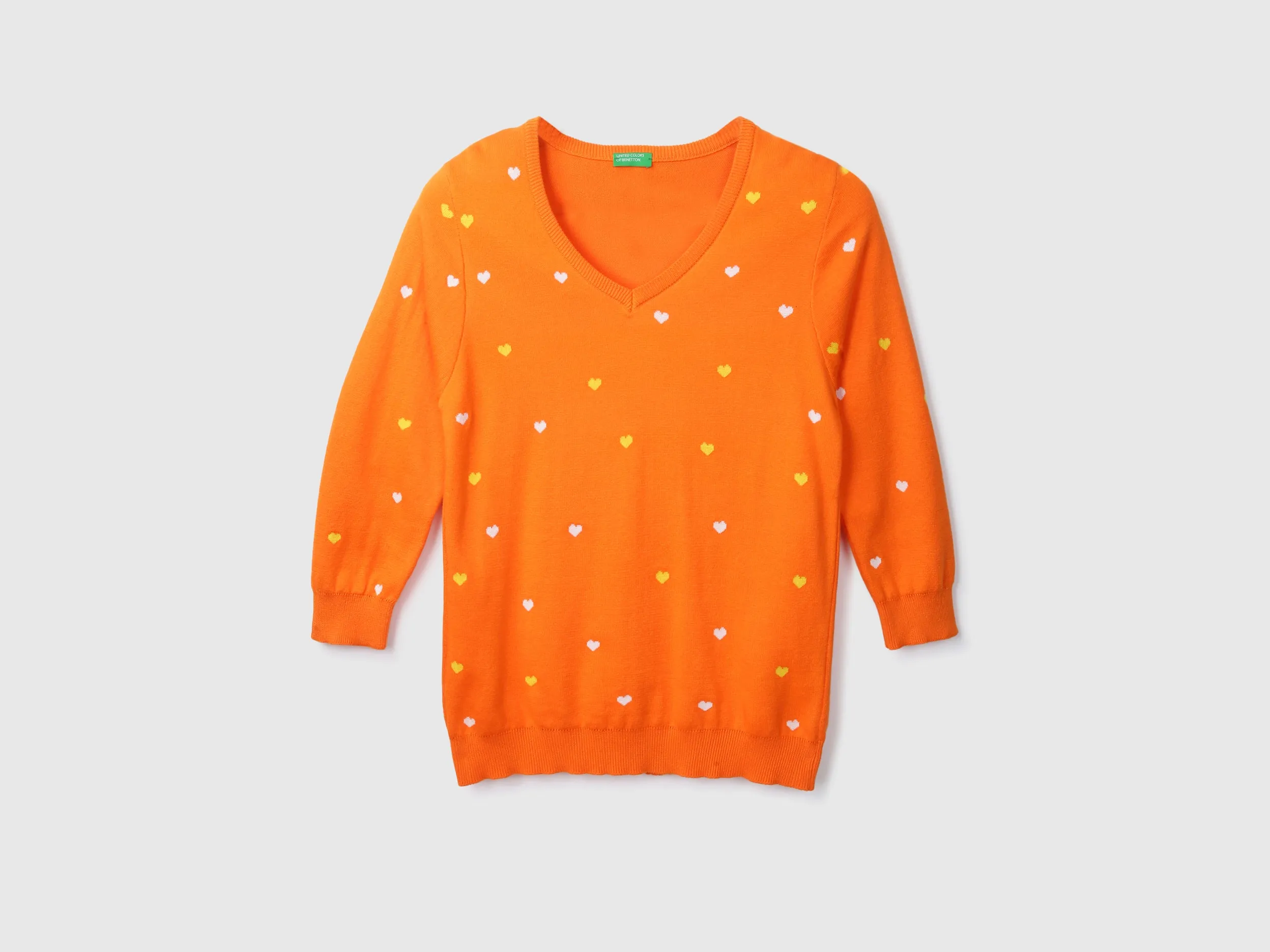 Orange V-Neck Printed Sweater