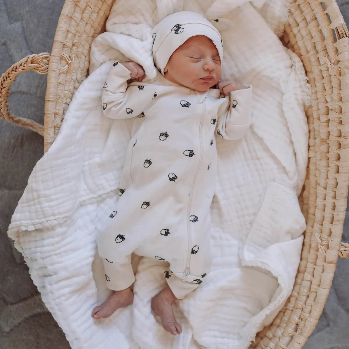 Organic Cotton Zip Romper - Acorn