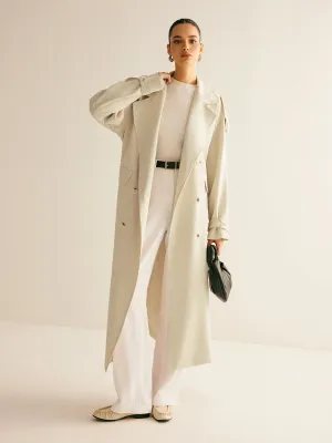 Oversized Lapel Pockets Belted Trench Coat