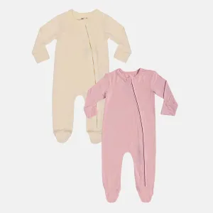 Pack of 2 Bamboo Zipper Footies - Buttercream & Coral Blush