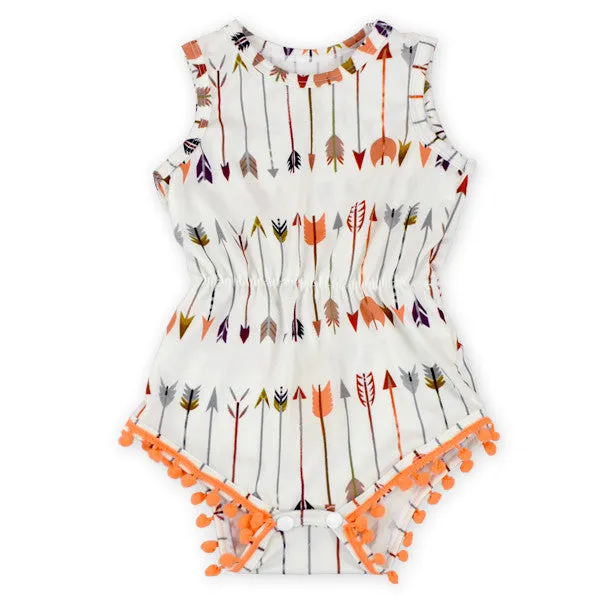 Peach And Cream Pom Pom Romper