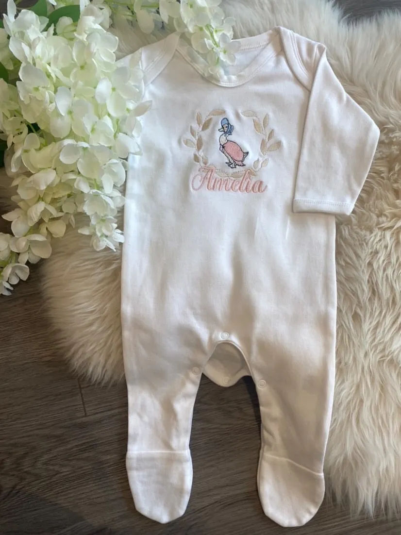 Personalised Peter rabbit and Jemima puddle duck romper