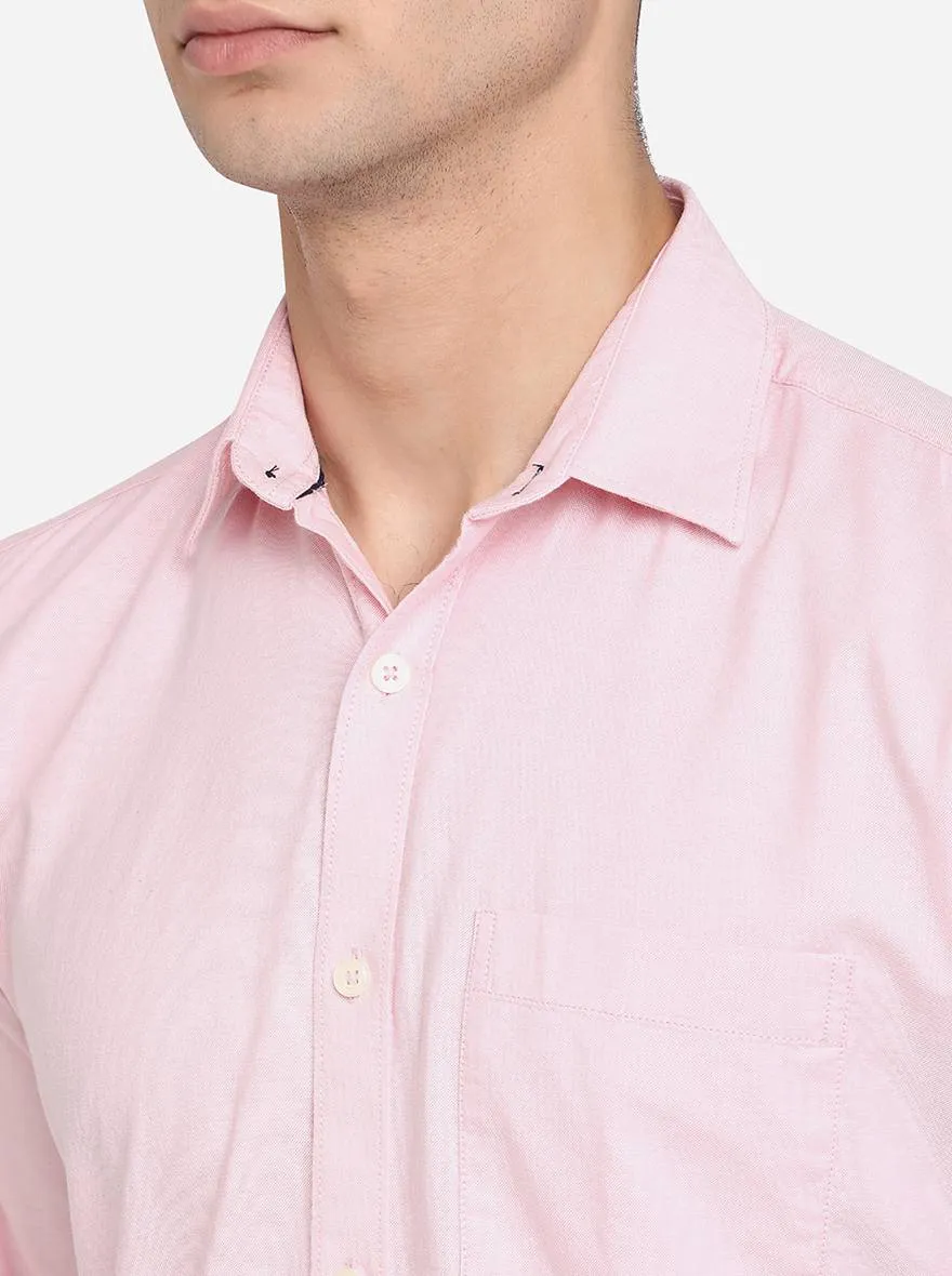 Pink Solid Slim Fit Casual Shirt | Greenfibre