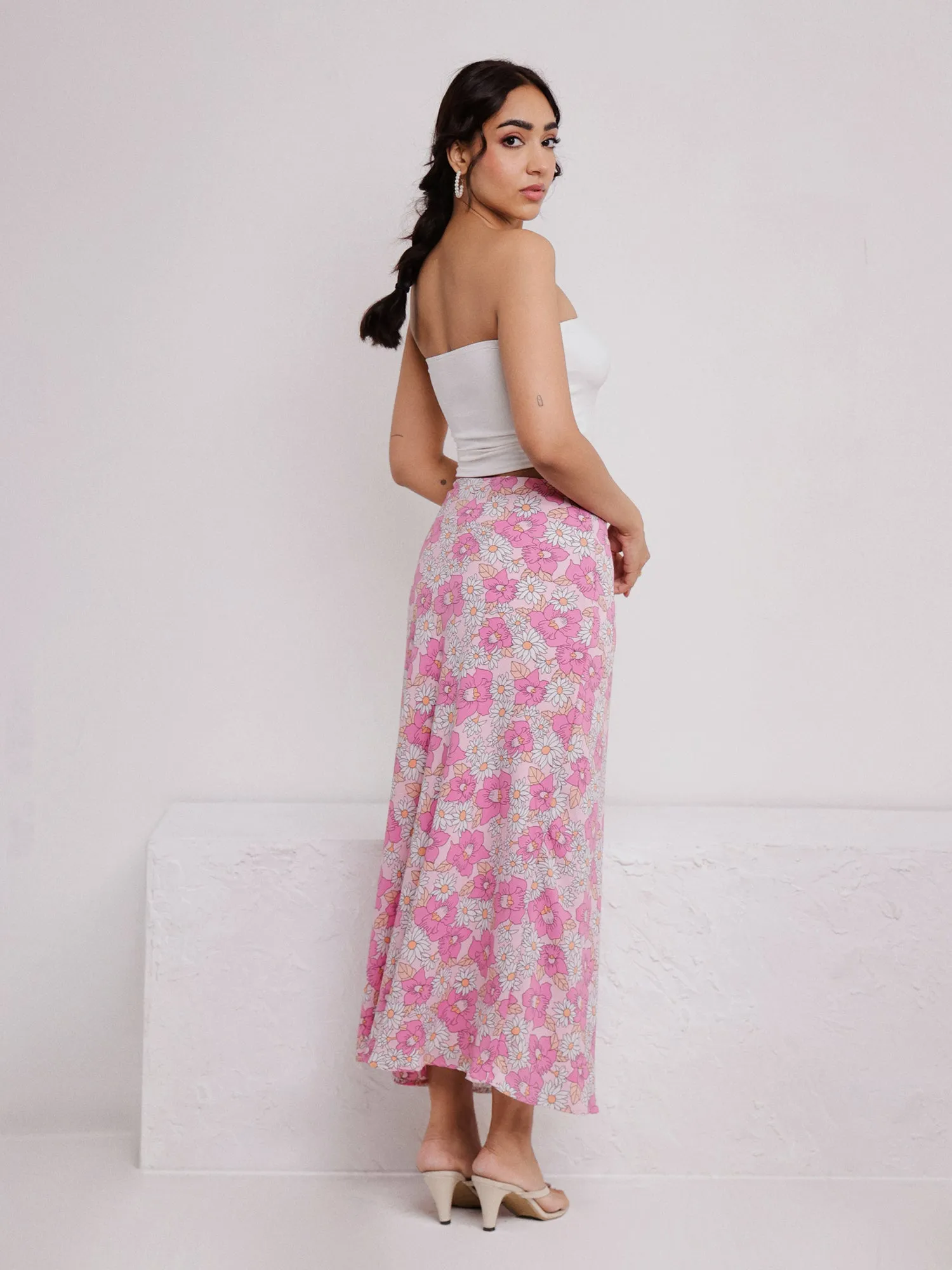 Printed Bias Maxi Skirt