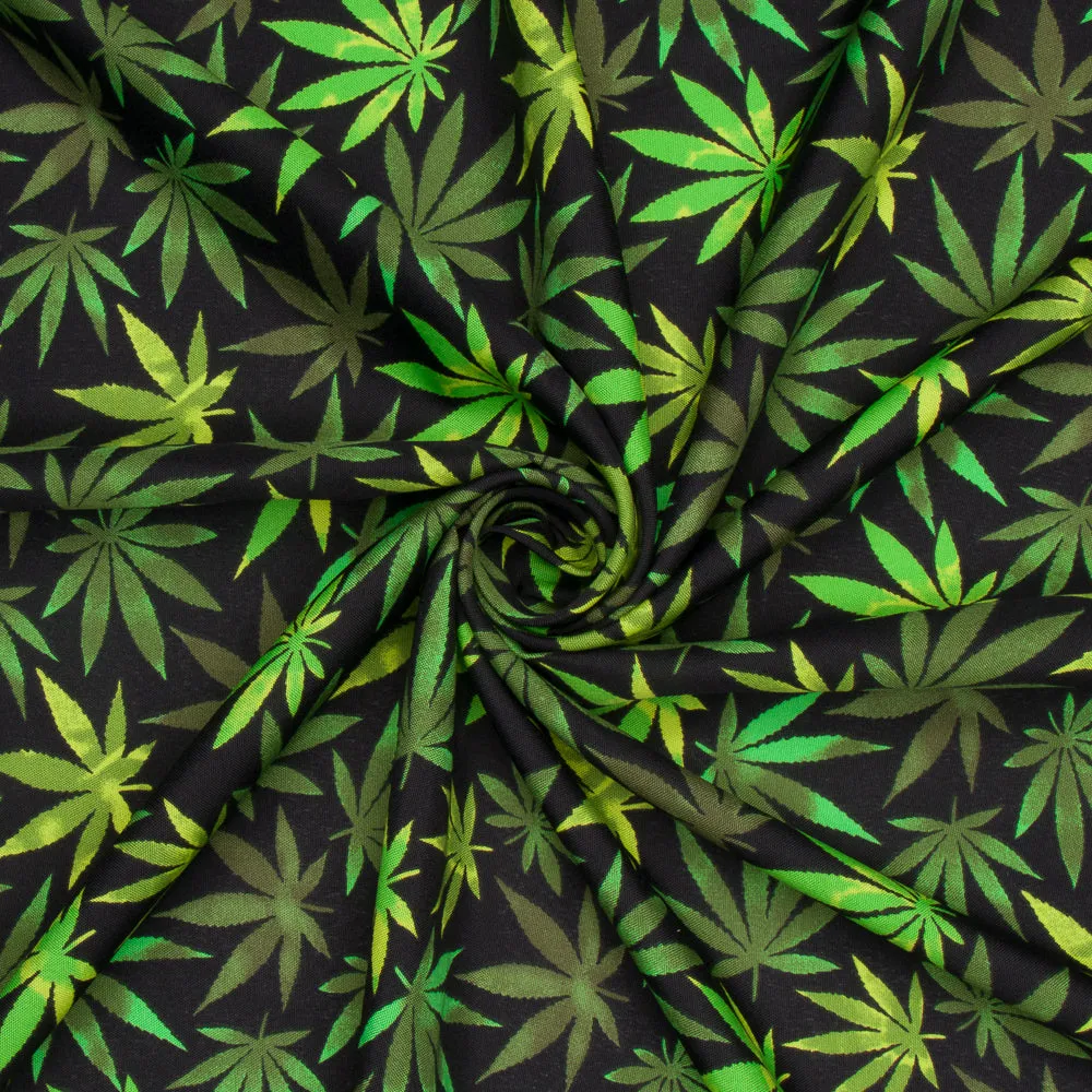 Printed Mini Matt Marijuana Leaf Black 150cm