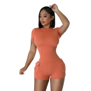 Pulse Ribbed Cutout Short-Sleeve Romper