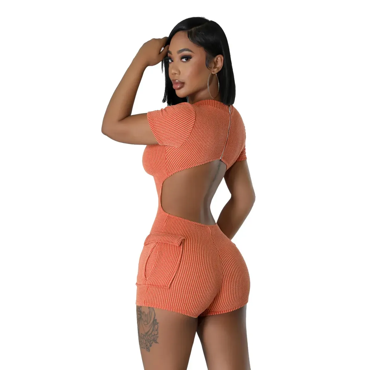 Pulse Ribbed Cutout Short-Sleeve Romper