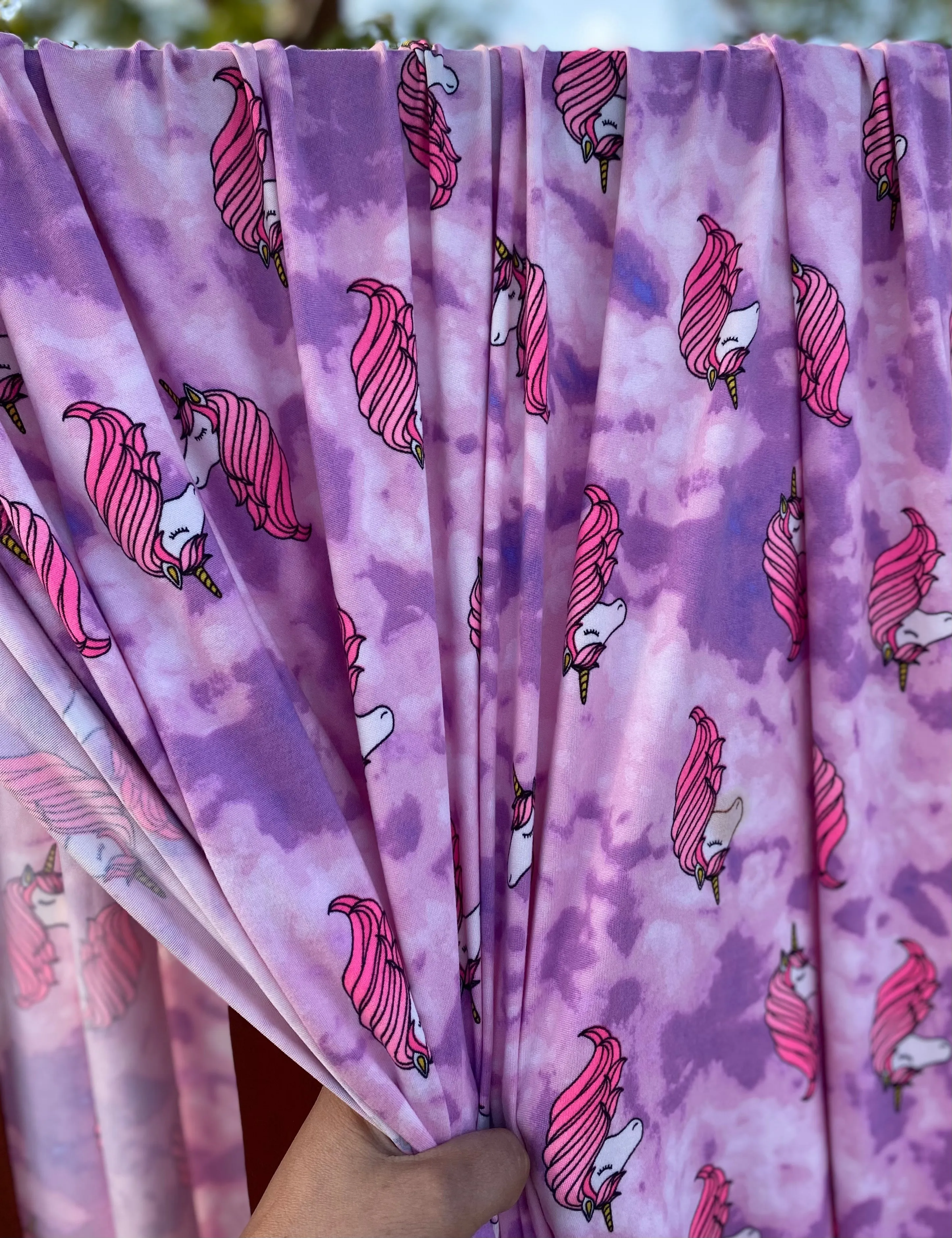 Purple Tie Dye Unicorns Double Brushed Polyester Spandex