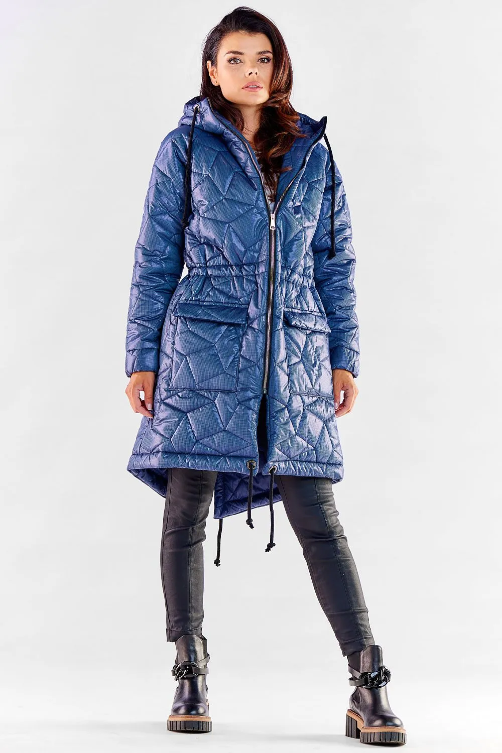 Quilted Hooded Knee-Length Jacket
