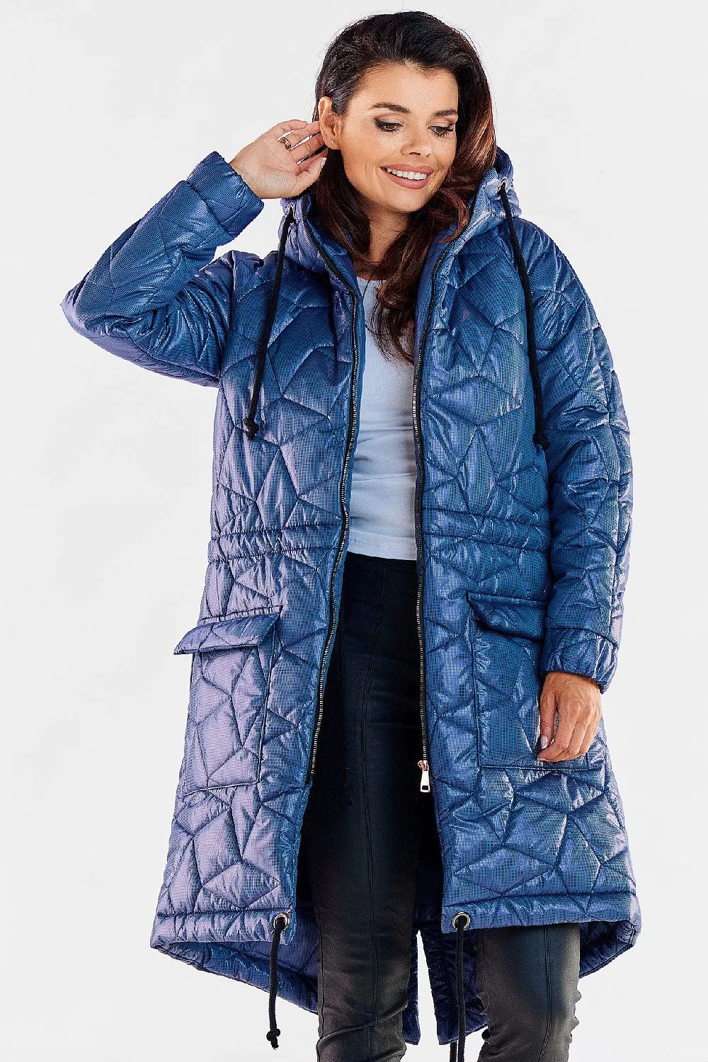 Quilted Hooded Knee-Length Jacket