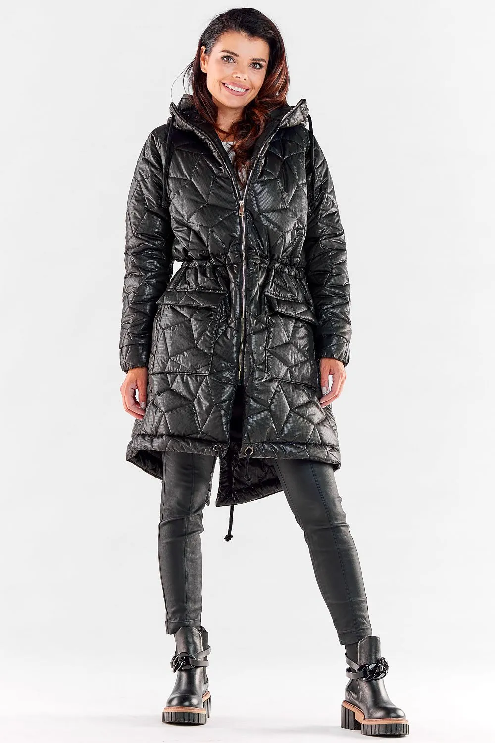 Quilted Hooded Knee-Length Jacket