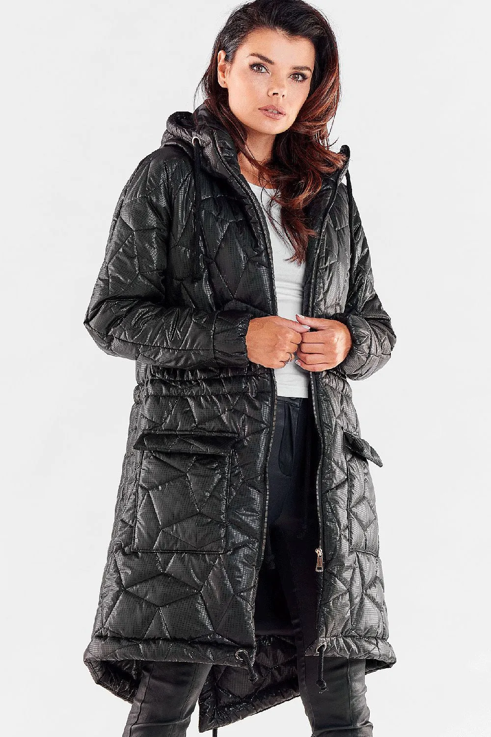 Quilted Hooded Knee-Length Jacket
