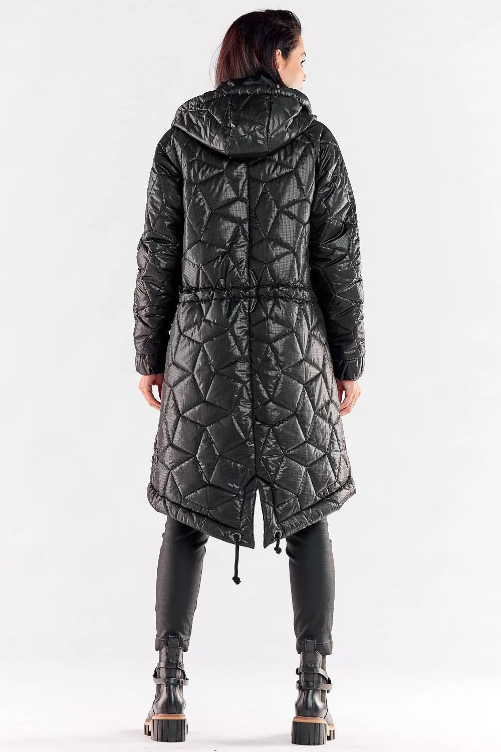 Quilted Hooded Knee-Length Jacket
