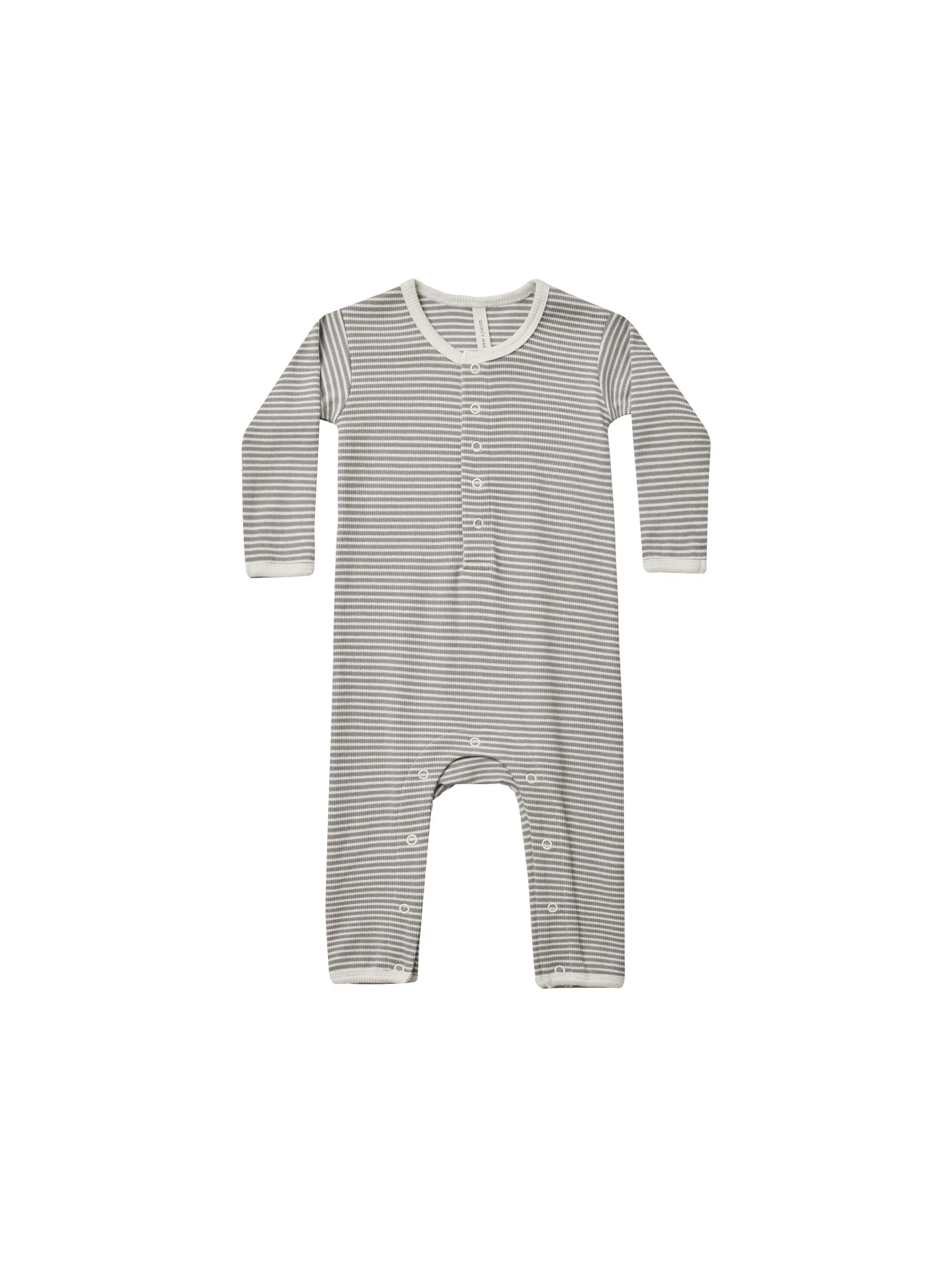 Quincy Mae ribbed baby jumpsuit || lagoon micro stripe