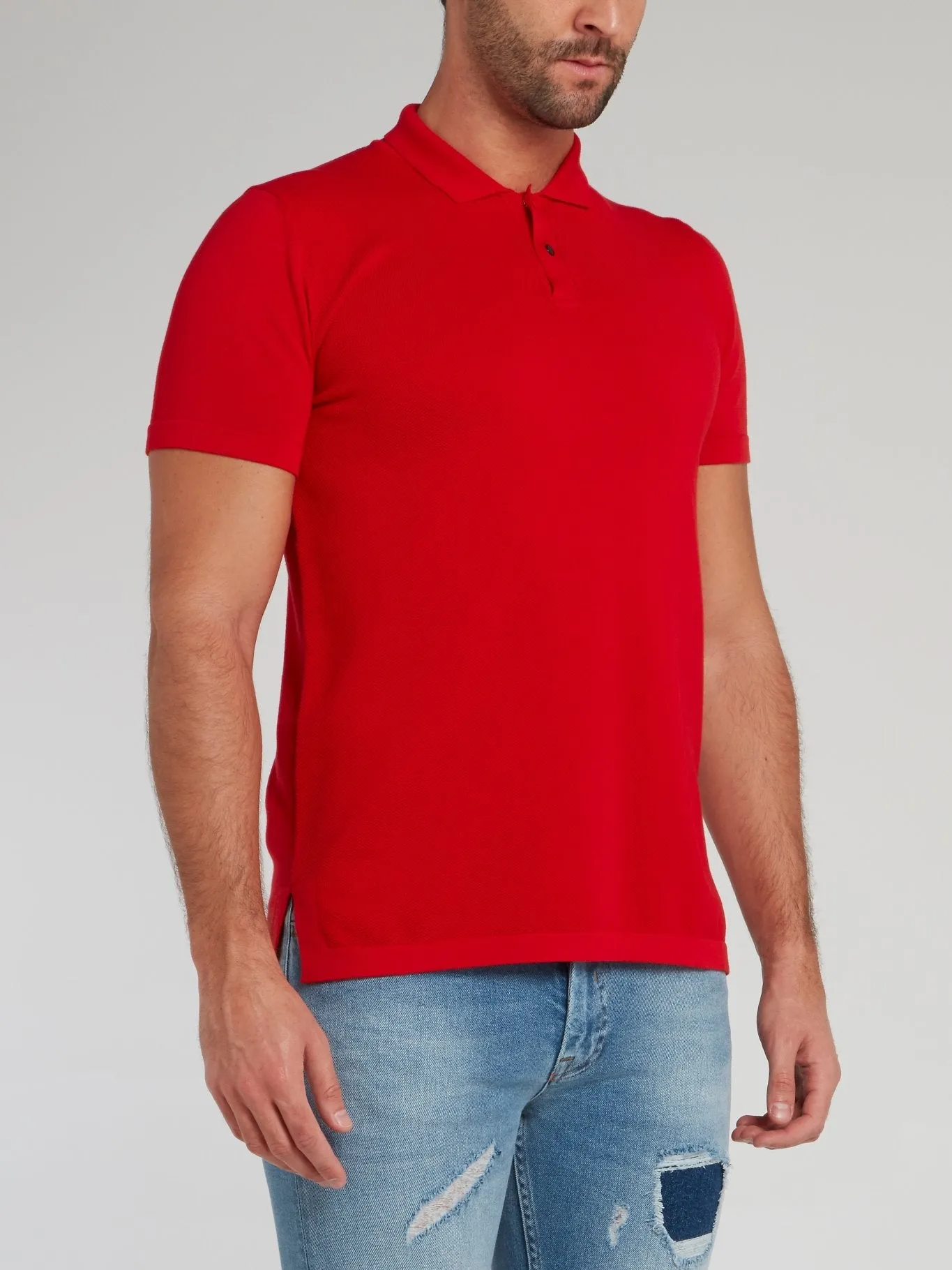 Red Rear Logo Knitted Polo Shirt