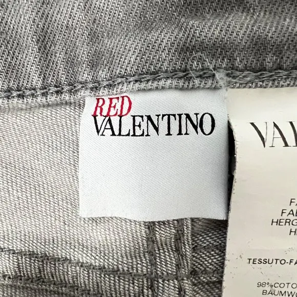 Red Valentino Womens Gray Skinny Jeans Pleated Pocket made in Italy size 26