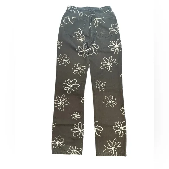 Reformation Black Hi-Rise Jeans Black/White Daisy Print Size 26 US 2 AWESOME