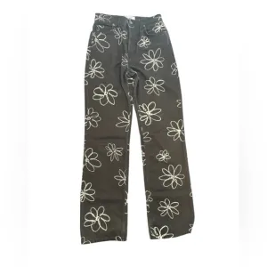 Reformation Black Hi-Rise Jeans Black/White Daisy Print Size 26 US 2 AWESOME