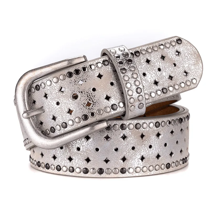 Rhinestone Rivet Alloy Pin Bucklea Fshion Casual with Jeans Belt