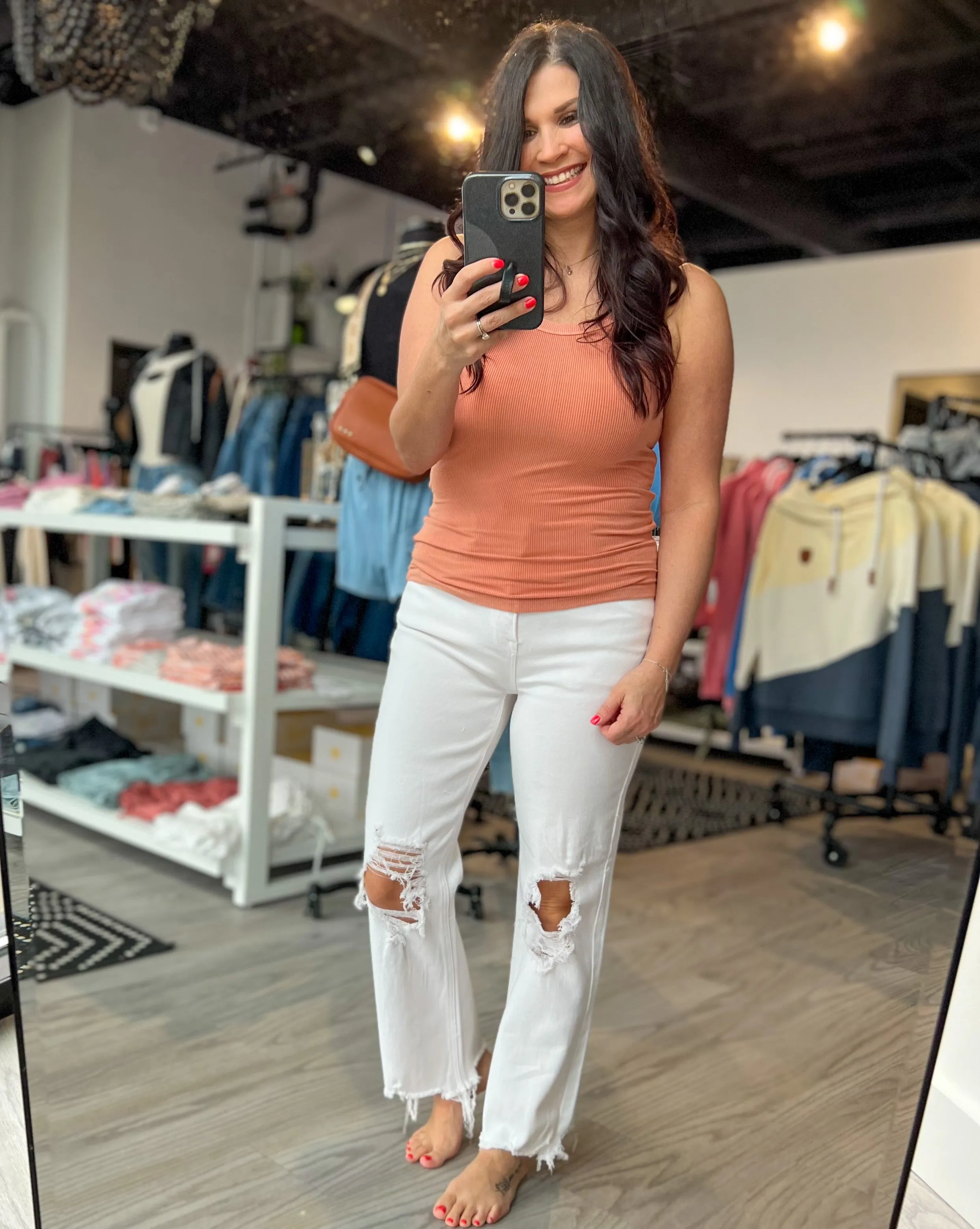 Risen White High Rise Straight Crop Jeans