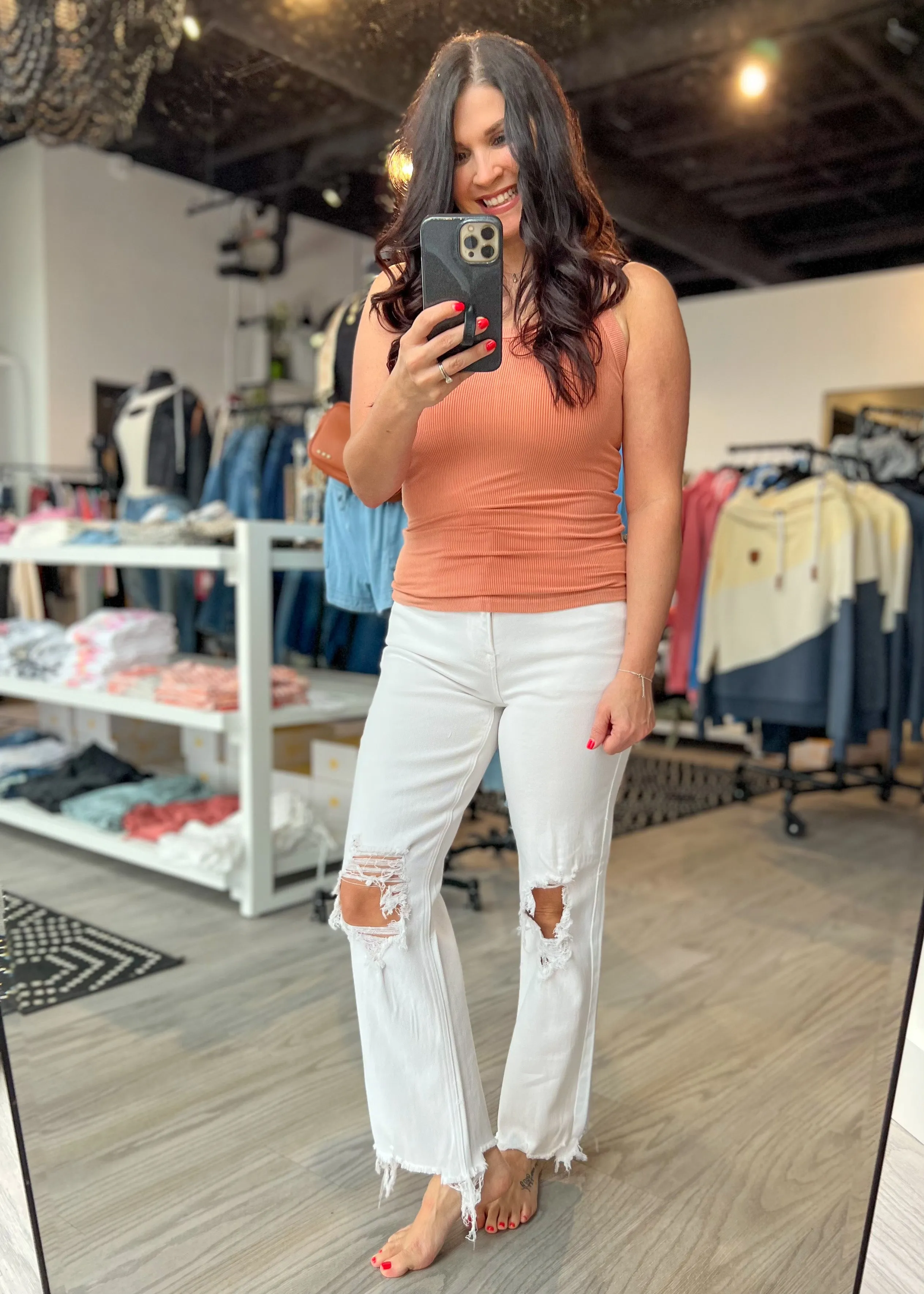 Risen White High Rise Straight Crop Jeans