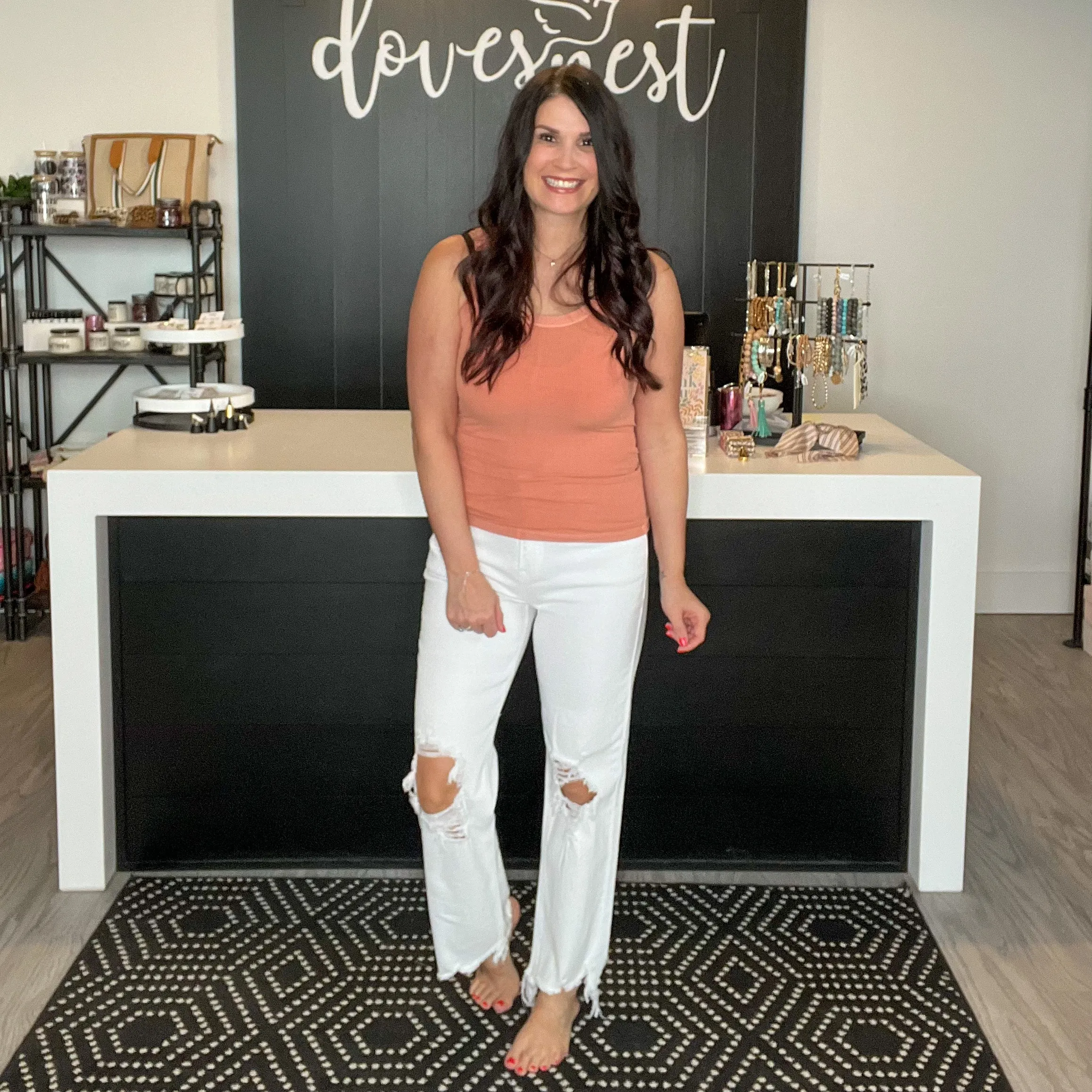 Risen White High Rise Straight Crop Jeans