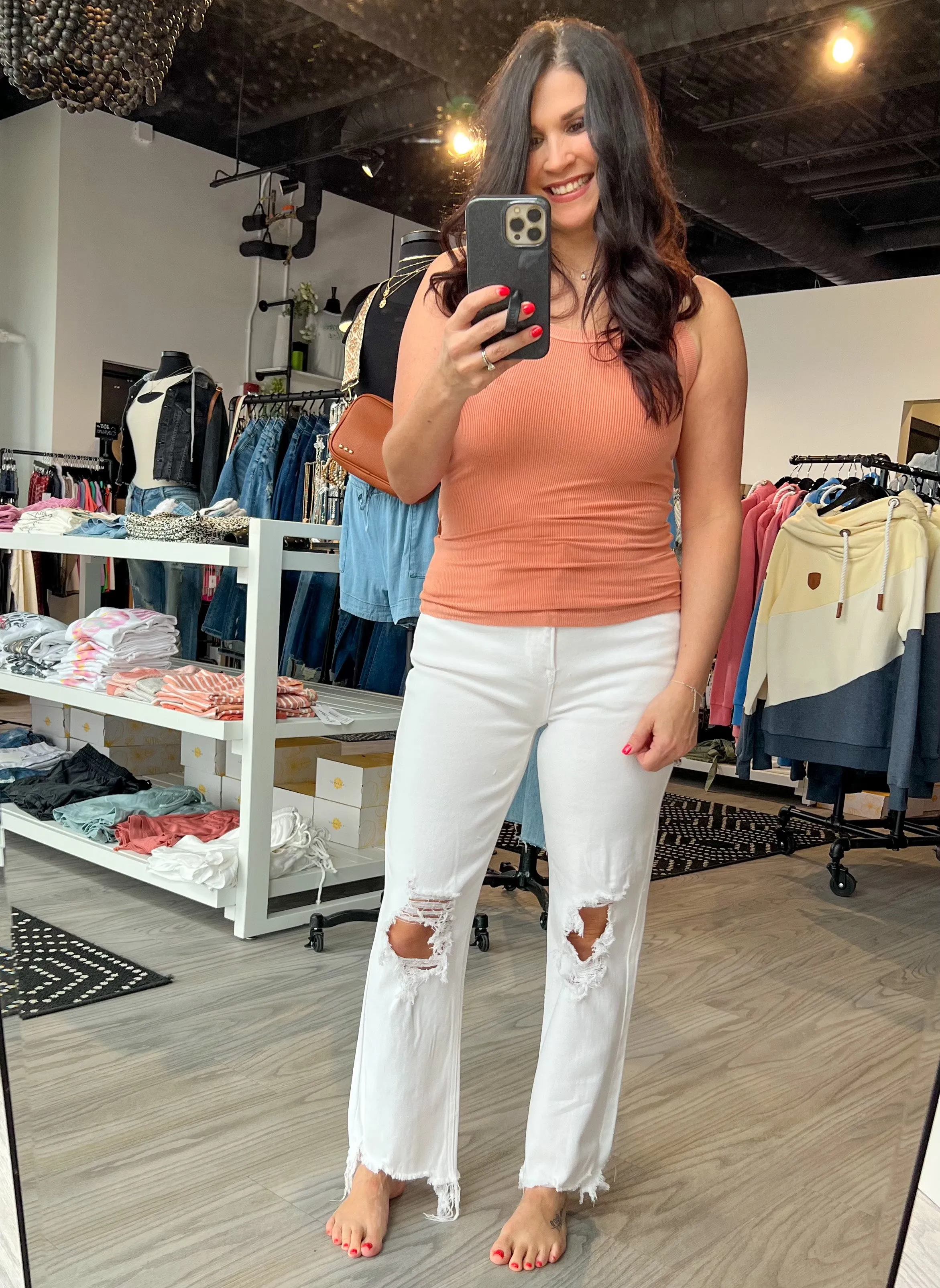 Risen White High Rise Straight Crop Jeans