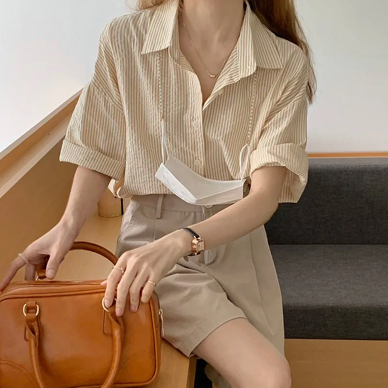 Short Sleeve Elegant Striped Shirts
