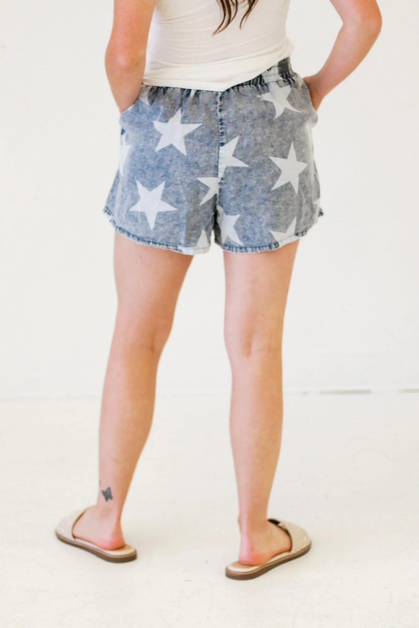 Starry Night Style Star Printed Shorts in Denim