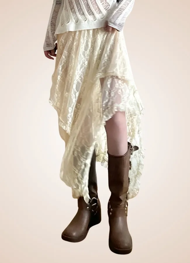 Steampunk White Asymmetrical Skirt