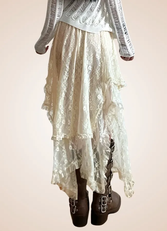 Steampunk White Asymmetrical Skirt