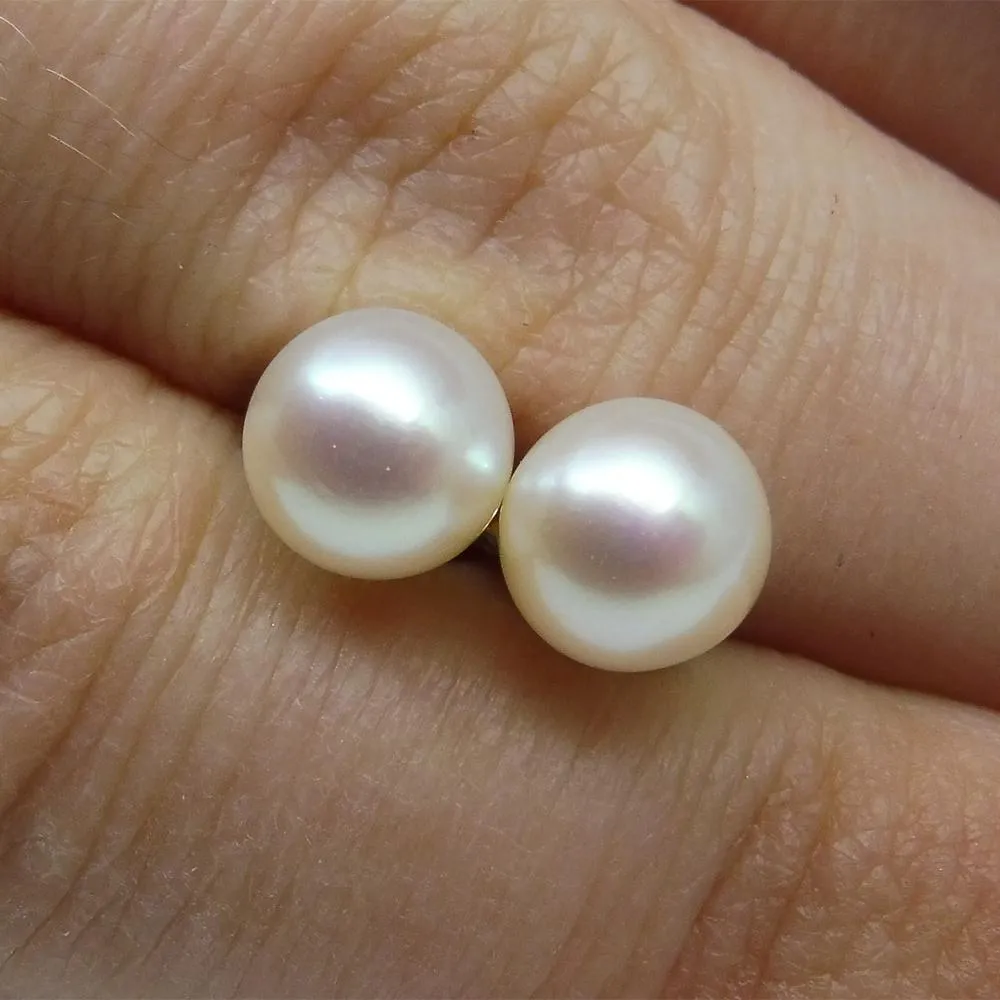 Sterling Silver 6.5mm Pair Natural White Pearl Stud Earrings