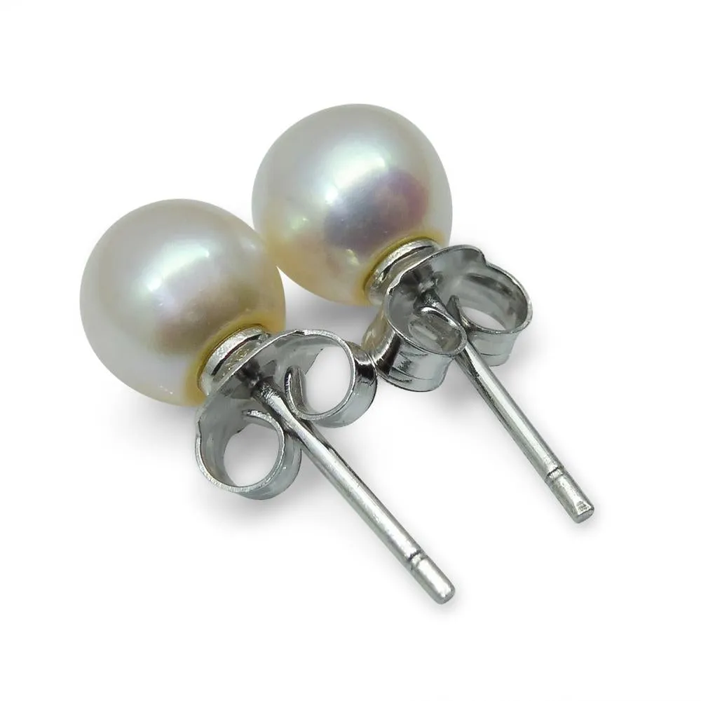 Sterling Silver 6.5mm Pair Natural White Pearl Stud Earrings