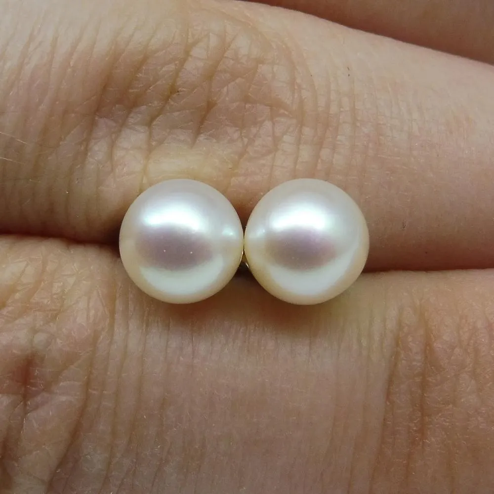 Sterling Silver 6.5mm Pair Natural White Pearl Stud Earrings