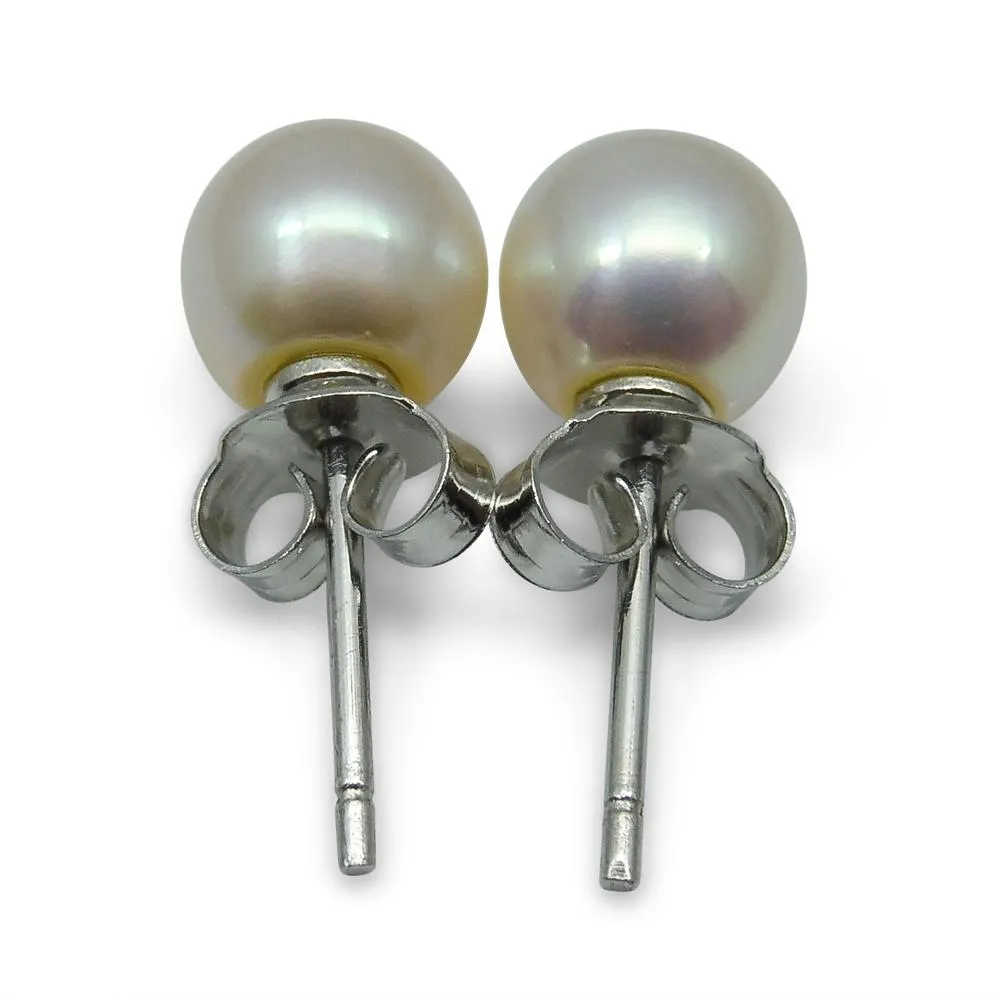 Sterling Silver 6.5mm Pair Natural White Pearl Stud Earrings