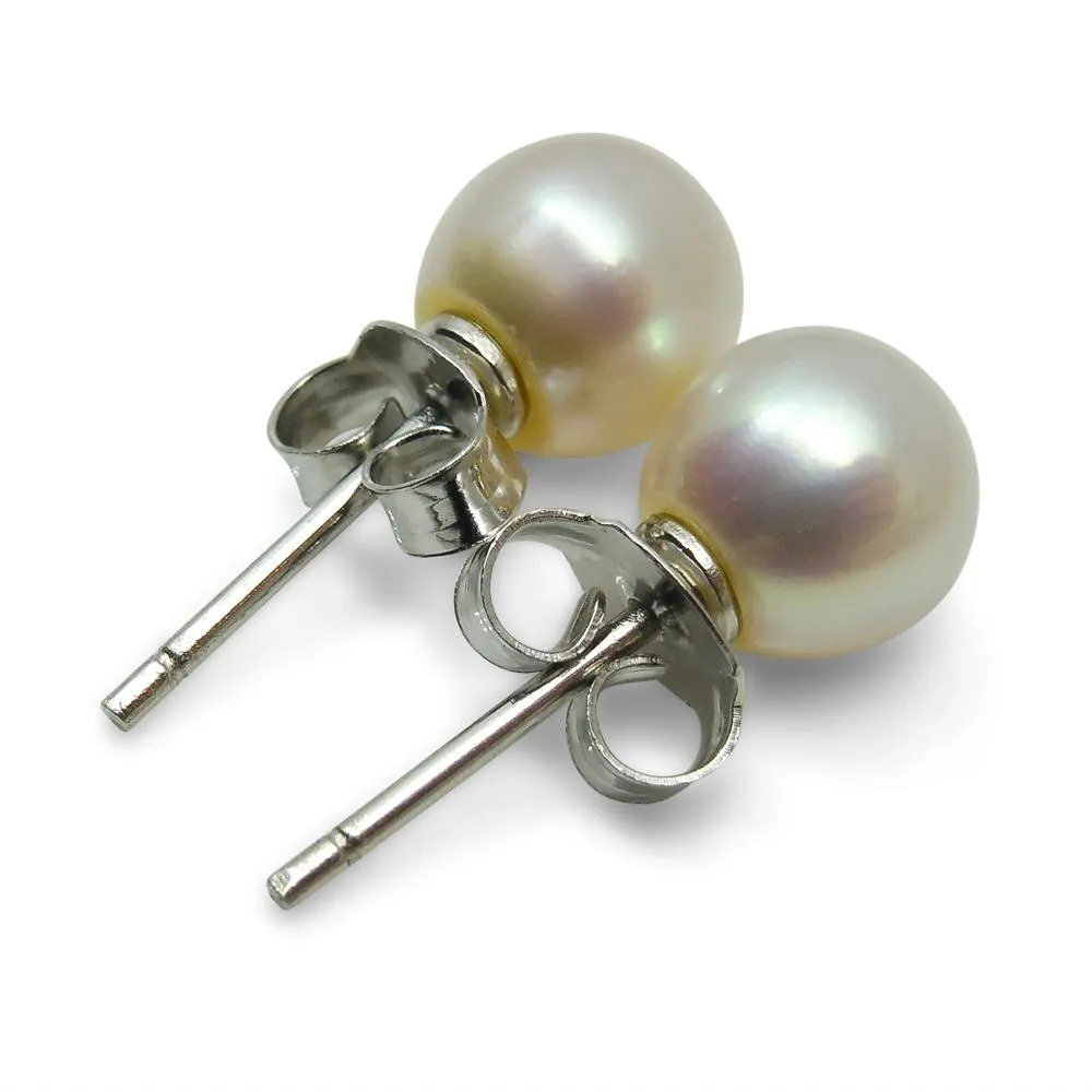 Sterling Silver 6.5mm Pair Natural White Pearl Stud Earrings