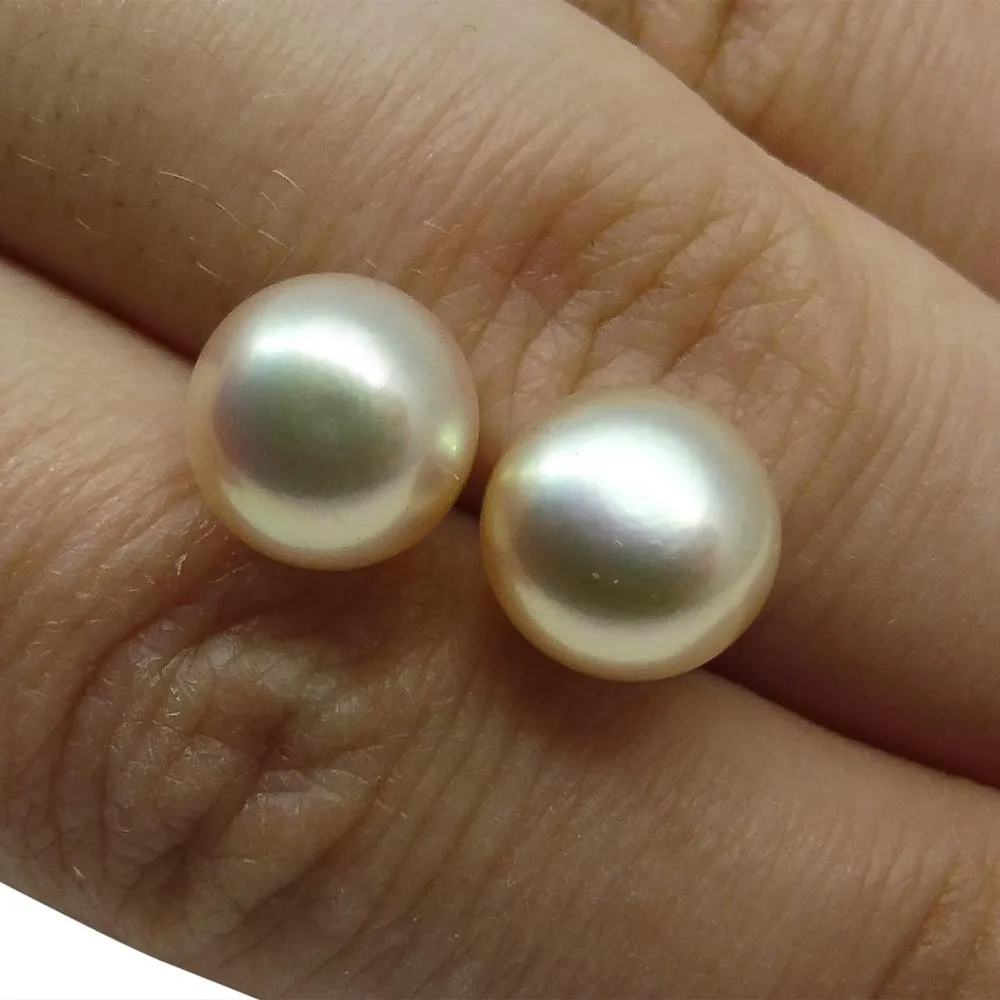 Sterling Silver 8mm Pair Natural Baby Pink Pearl Stud Earrings