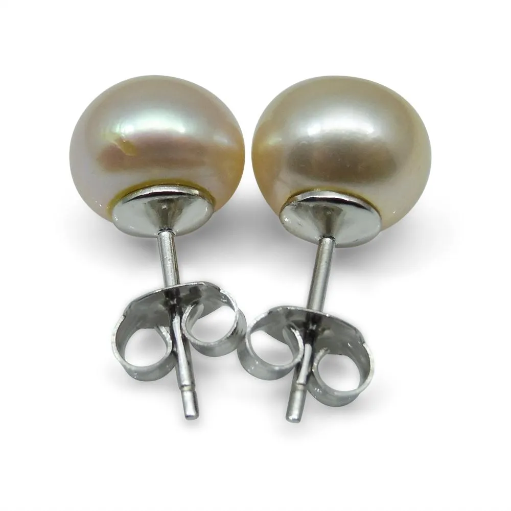 Sterling Silver 8mm Pair Natural Baby Pink Pearl Stud Earrings